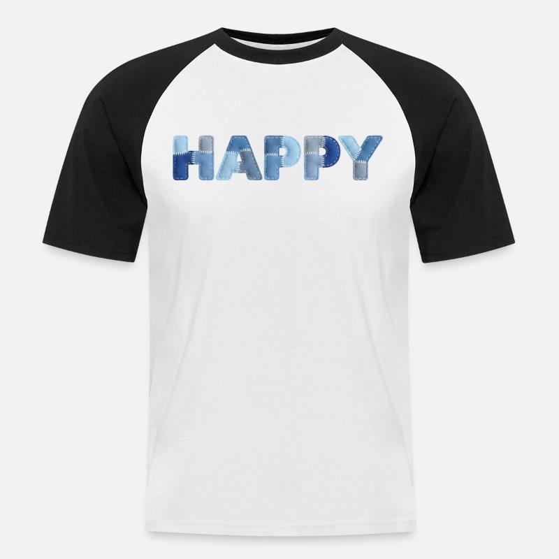 HAPPY Denim Patchwork neuer Trend - Männer Baseball-T-Shirt - Weiß/Schwarz