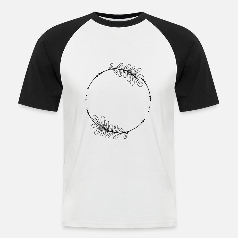 Schwarzer Kreis Rahmen mit Blättern - Männer Baseball-T-Shirt - Weiß/Schwarz