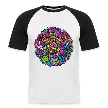 Hypnotische Goa-Kleidung und Hippie auf Psylike - Männer Baseball-T-Shirt - Weiß/Schwarz - Vorne - Nik (191cm)
