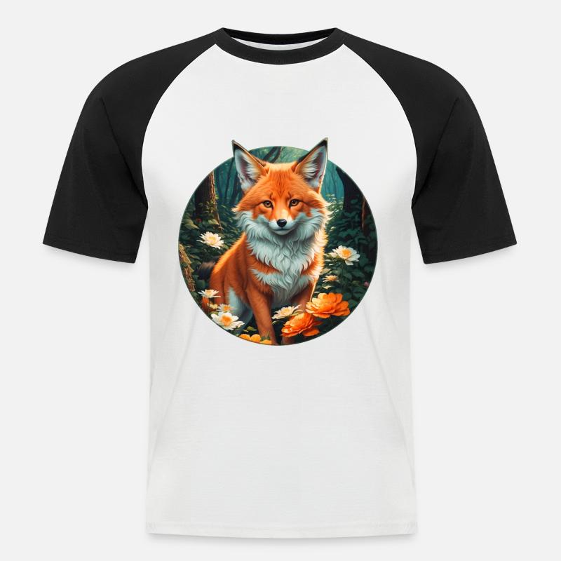 Fuchs im Blütenrausch Wald - Männer Baseball-T-Shirt - Weiß/Schwarz