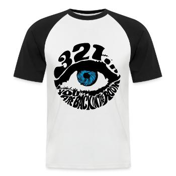 Hypnosis Eye 321 you are back in psychedelic room - Men's Baseball T-Shirt - white/black - Front - Nik (191cm)