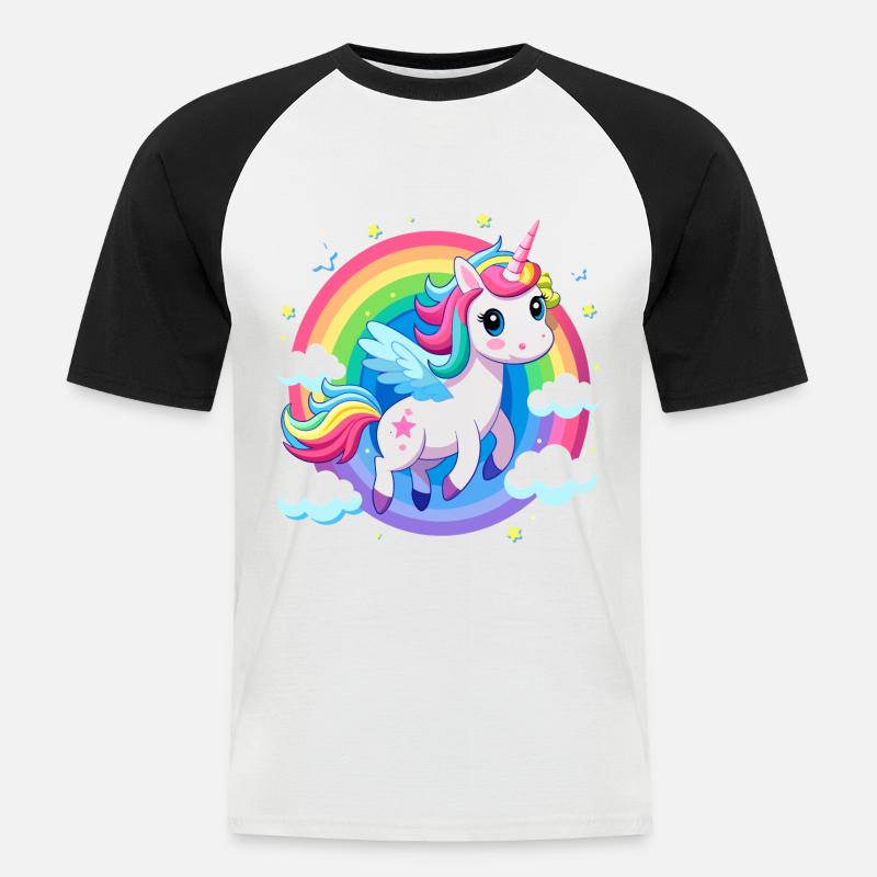Süßes Regenbogen-Einhorn - Männer Baseball-T-Shirt - Weiß/Schwarz