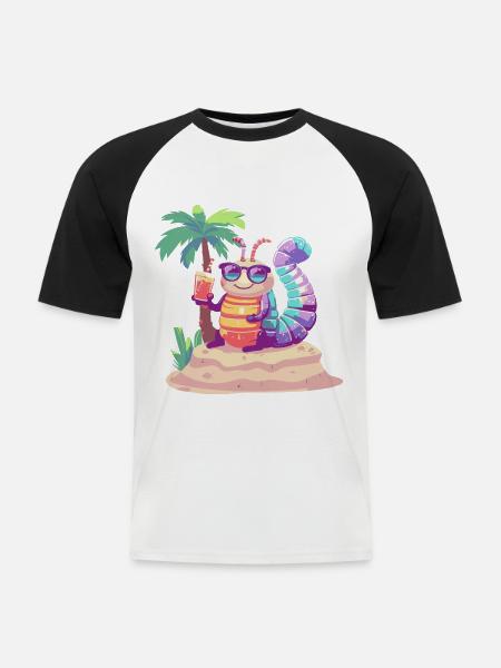 Wurm Sommer Urlaub - Männer Baseball-T-Shirt - Weiß/Schwarz