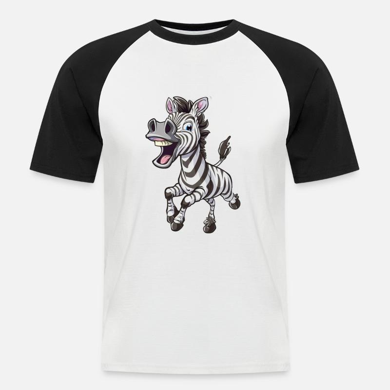 Fröhliches Zebra Mit Einem Lächeln - Männer Baseball-T-Shirt - Weiß/Schwarz