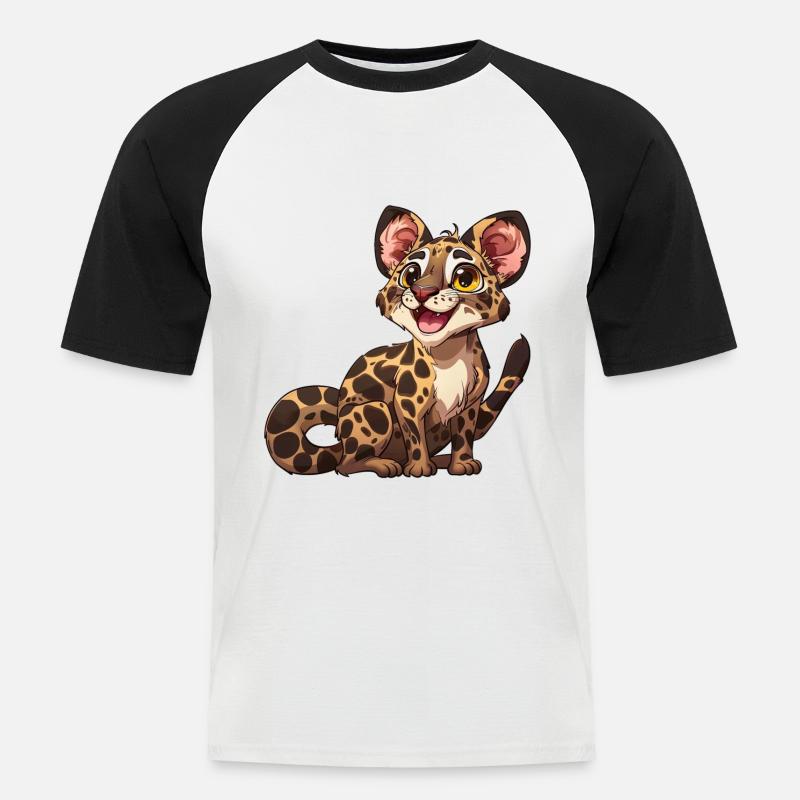 Verspielter Junger Leopard Blick - Männer Baseball-T-Shirt - Weiß/Schwarz