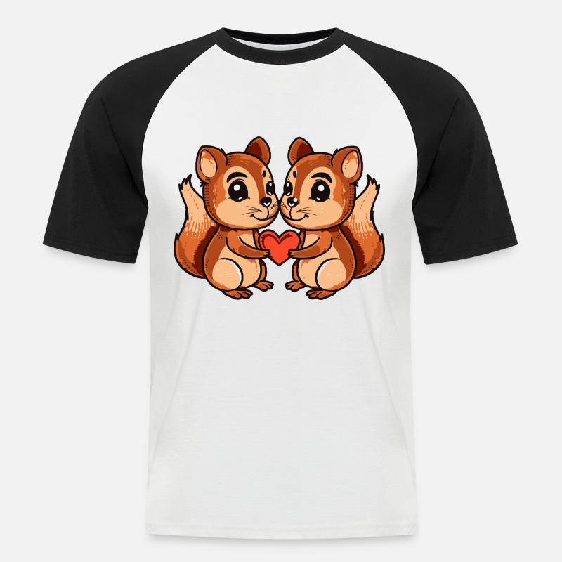 Eichhörnchen Paar Herz - Männer Baseball-T-Shirt - Weiß/Schwarz