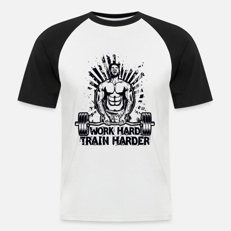 Work Hard / Train Harder - Men's Baseball T-Shirt - white/black