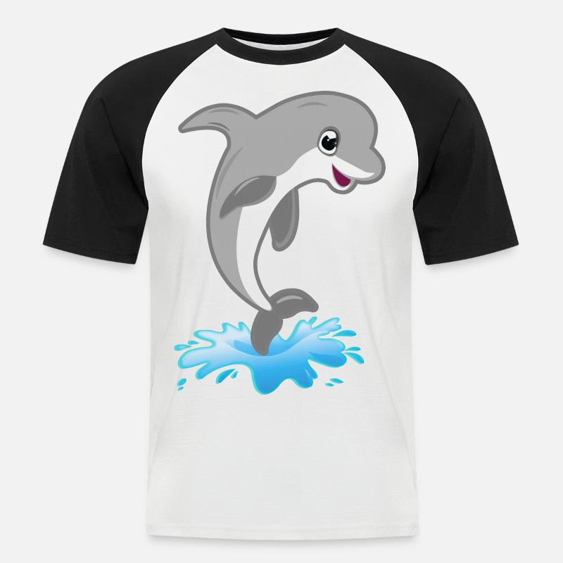 Springender süßer Delfin - Männer Baseball-T-Shirt - Weiß/Schwarz