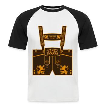 10 Leather Pants Dungarees Kingdom of Bavaria 02 - Men's Baseball T-Shirt - white/black - Front - Nik (191cm)