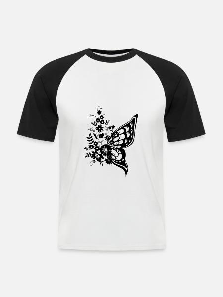 Butterfly flower gift - Men's Baseball T-Shirt - white/black
