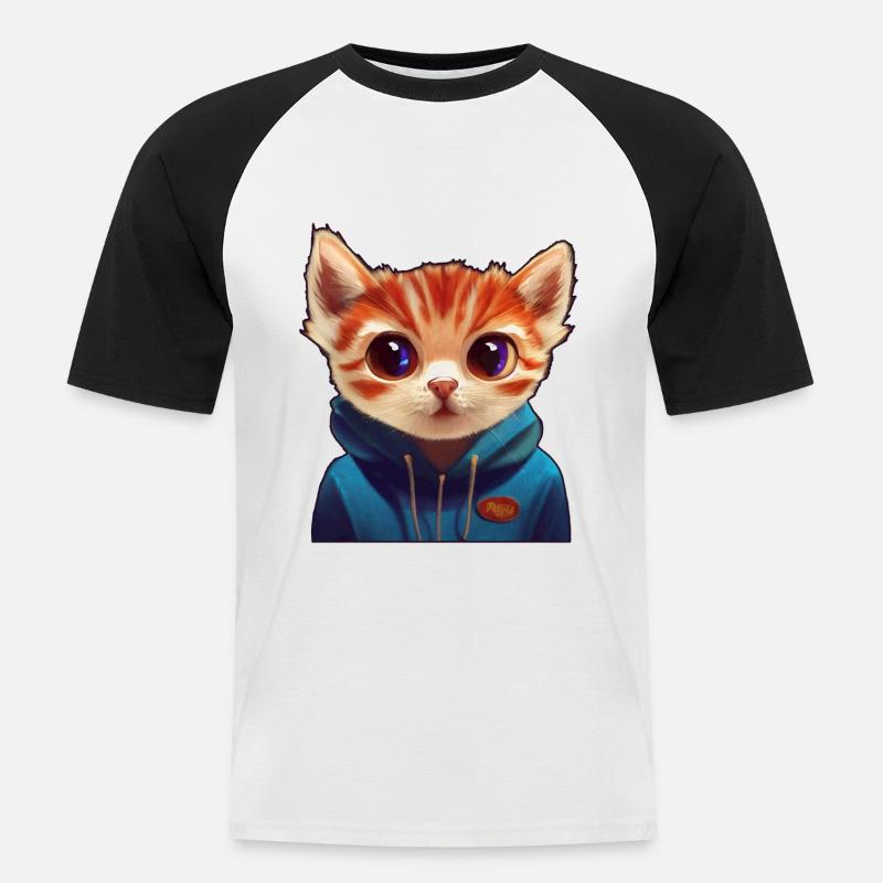 Katze mit Pullover - Männer Baseball-T-Shirt - Weiß/Schwarz
