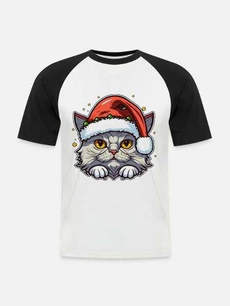 Süßes Kätzchen mit Weihnachtshut - Männer Baseball-T-Shirt - Weiß/Schwarz