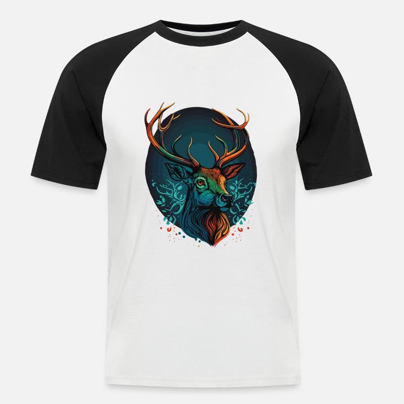 Hirschkopf Design - Männer Baseball-T-Shirt - Weiß/Schwarz