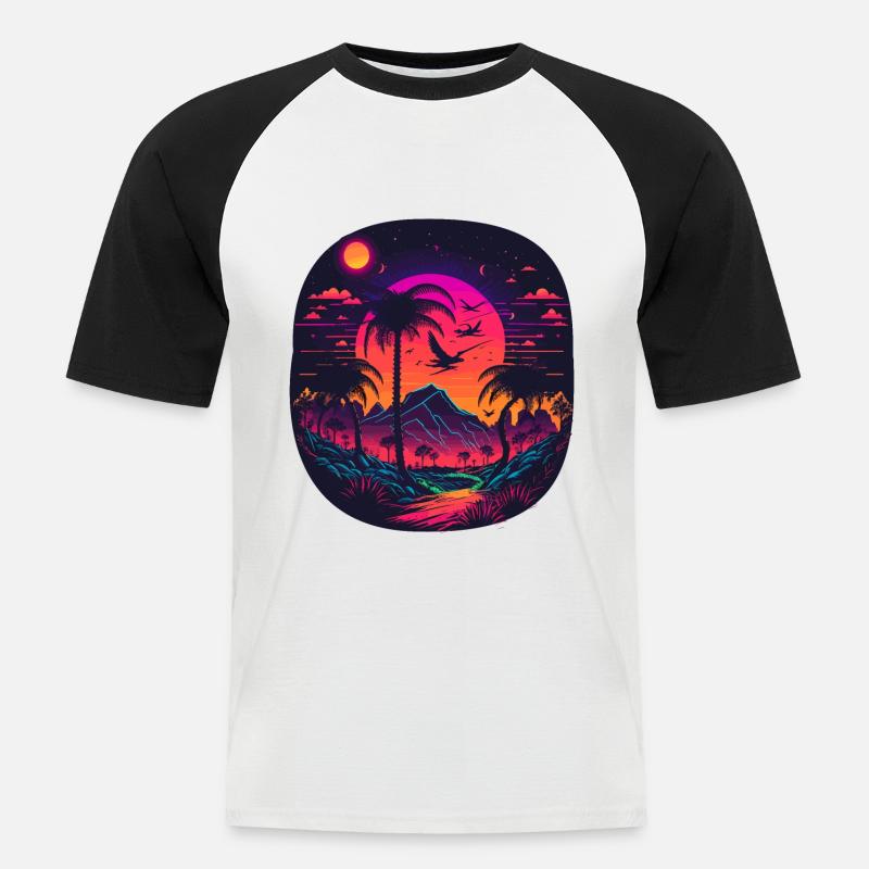 Synthwave - Männer Baseball-T-Shirt - Weiß/Schwarz