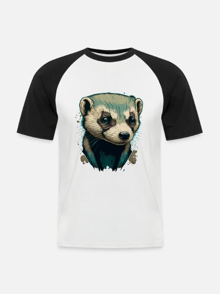 Frettchen-Kunstwerk - Männer Baseball-T-Shirt - Weiß/Schwarz