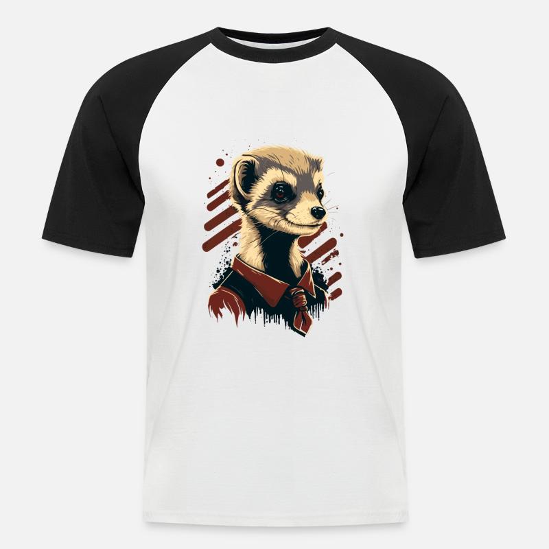 Frettchen mit Krawatte - Männer Baseball-T-Shirt - Weiß/Schwarz