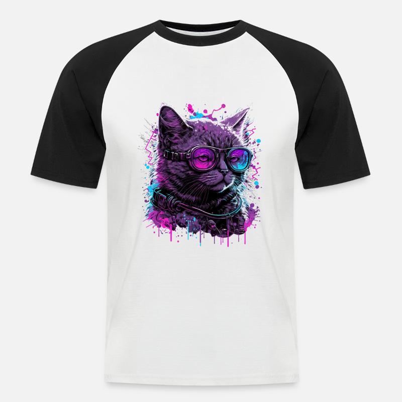 Vaporcat - Männer Baseball-T-Shirt - Weiß/Schwarz