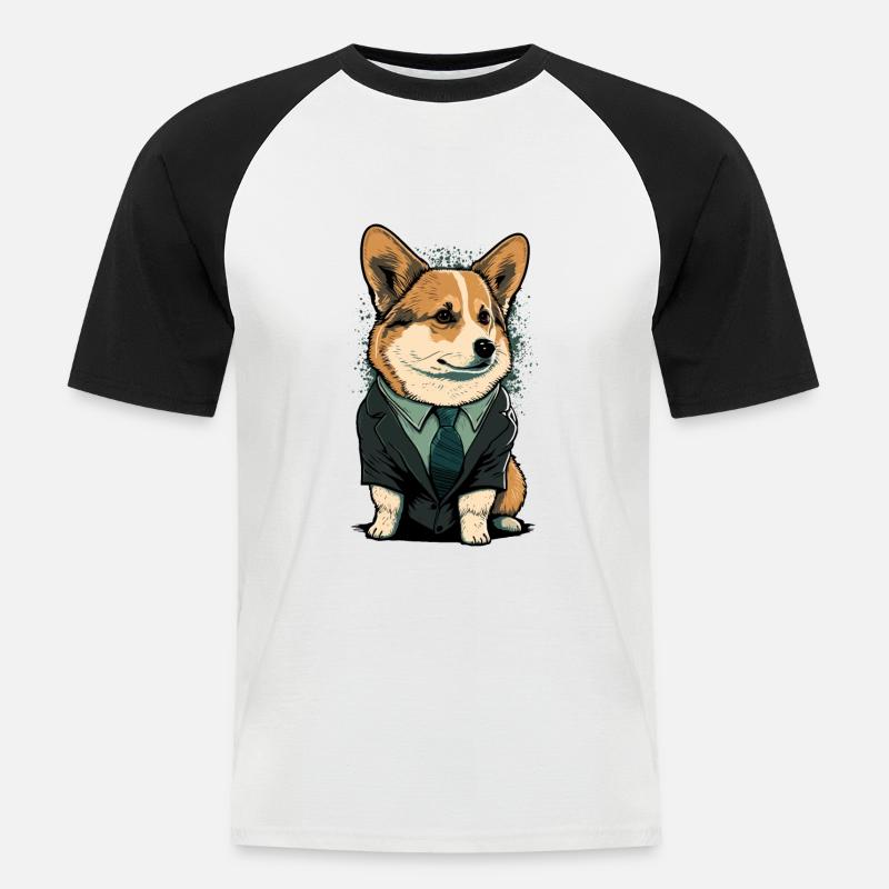 Corgi Dressedup - Männer Baseball-T-Shirt - Weiß/Schwarz