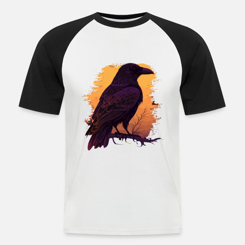 Wachsame Krähe - Männer Baseball-T-Shirt - Weiß/Schwarz
