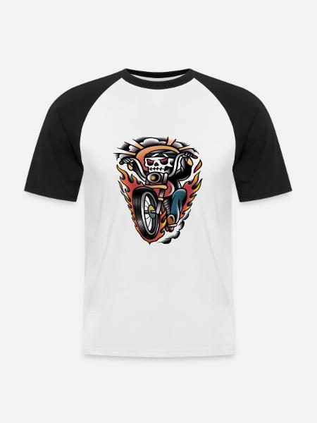 Biker old-school tattoo art - Men's Baseball T-Shirt - white/black