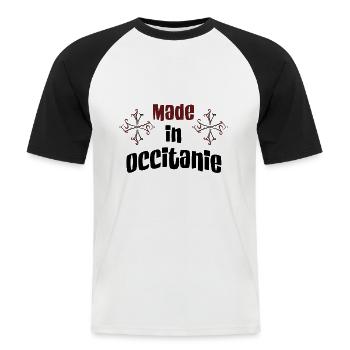 Made in Occitanie - T-shirt baseball manches courtes Homme - blanc/noir - Devant - Nik (191cm)