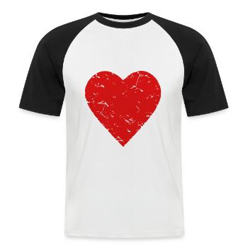 coeur rouge - amour - look usé - LGBTQ - T-shirt baseball manches courtes Homme - blanc/noir - Devant - Nik (191cm)