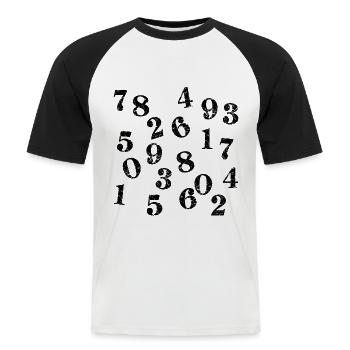 cooler Zahlensalat Zahlen Mathematik - used look - Männer Baseball-T-Shirt - Weiß/Schwarz - Vorne - Nik (191cm)