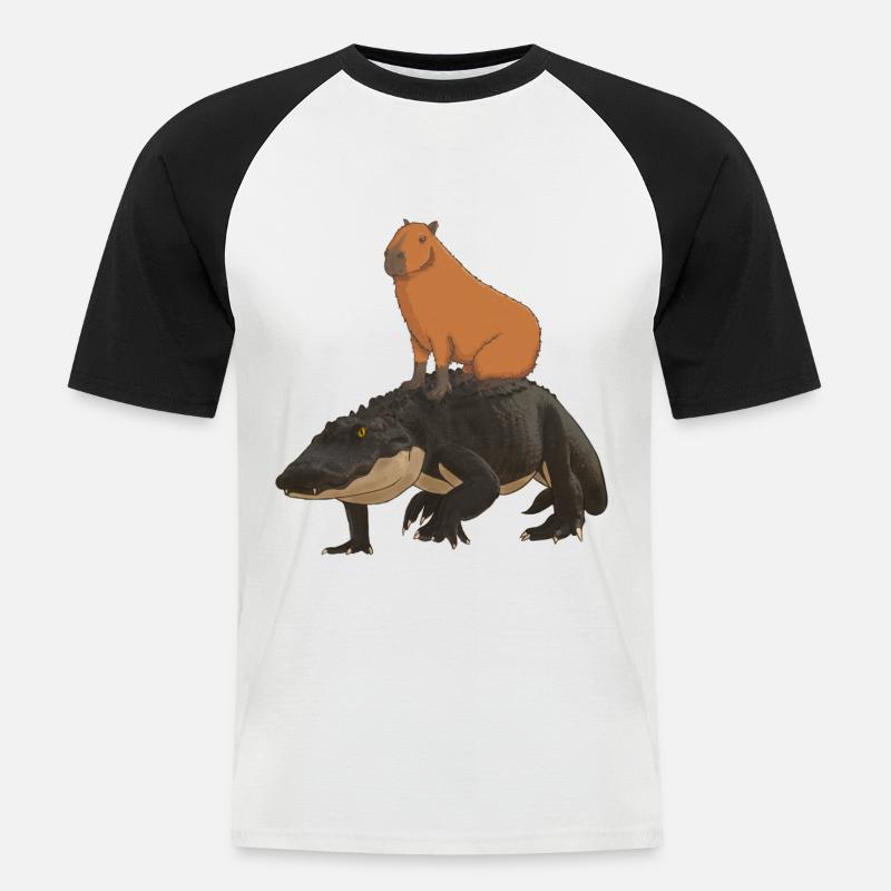Capybara Krokodil - Männer Baseball-T-Shirt - Weiß/Schwarz