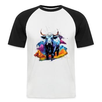 Eringer, Schweizer Eringerkuh - Männer Baseball-T-Shirt - Weiß/Schwarz - Vorne - Nik (191cm)
