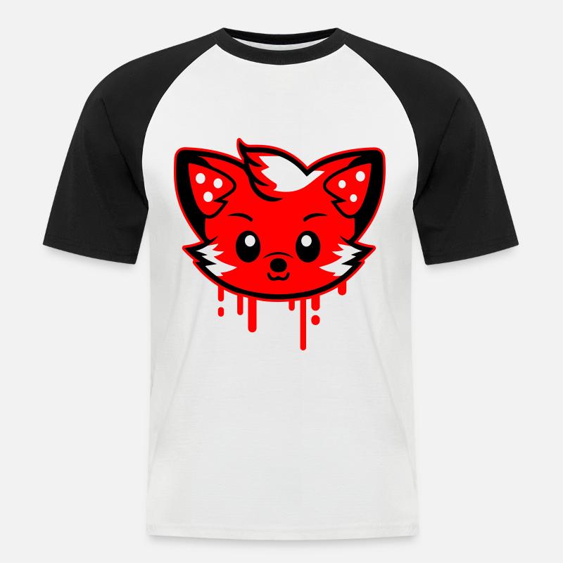 Fuchs Kopf Comic Niedlich - Männer Baseball-T-Shirt - Weiß/Schwarz