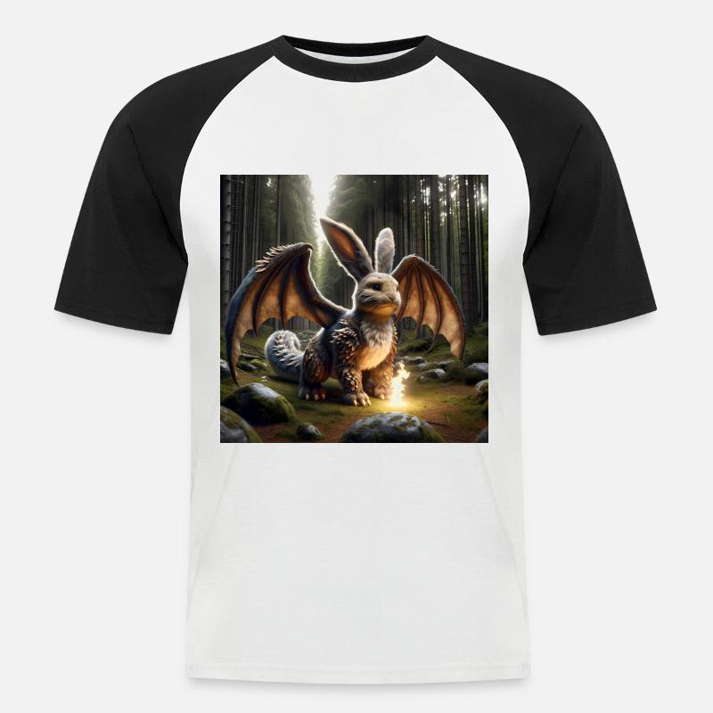Feuerspeiender Hase Drache #15 - Männer Baseball-T-Shirt - Weiß/Schwarz