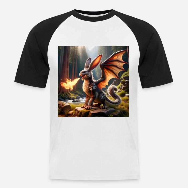 Feuerspeiender Hase Drache #11 - Männer Baseball-T-Shirt - Weiß/Schwarz