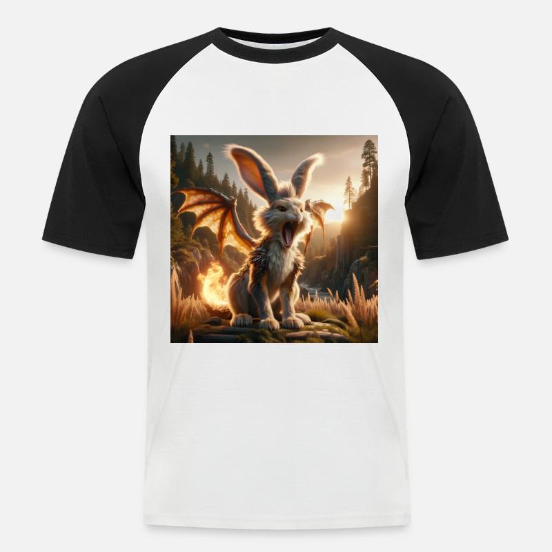 Feuerspeiender Hase Drache #24 - Männer Baseball-T-Shirt - Weiß/Schwarz