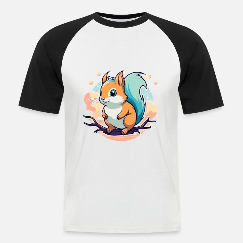 Eichhörnchen Illustration - Männer Baseball-T-Shirt - Weiß/Schwarz