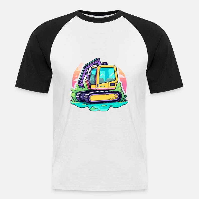 Excavator Construction Site Drawing - Men's Baseball T-Shirt - white/black