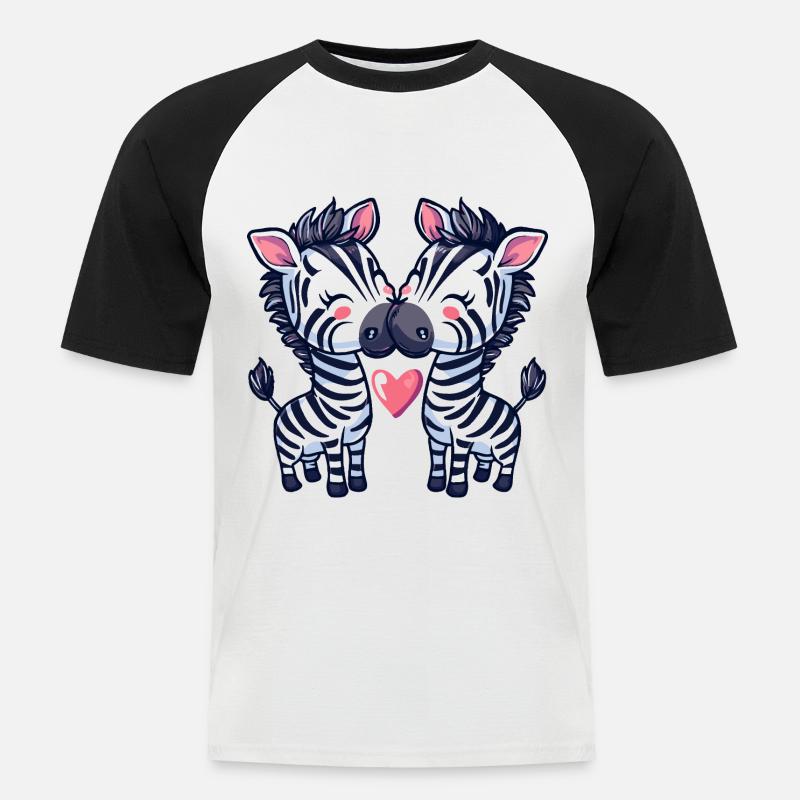 Zebra Comic Paar Liebe - Männer Baseball-T-Shirt - Weiß/Schwarz