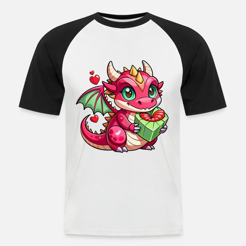 Farbenfroher Drache - Männer Baseball-T-Shirt - Weiß/Schwarz