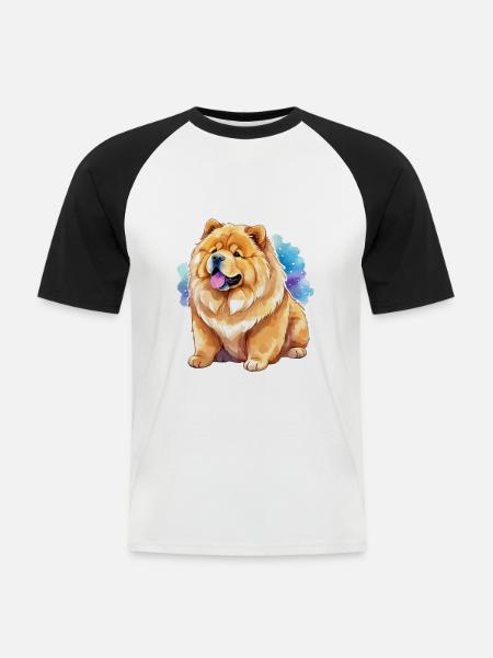 Chow Chow Aquarelles - T-shirt baseball manches courtes Homme - blanc/noir