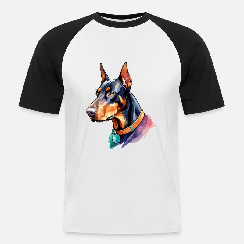 Dobermann Wasserfarben - Männer Baseball-T-Shirt - Weiß/Schwarz