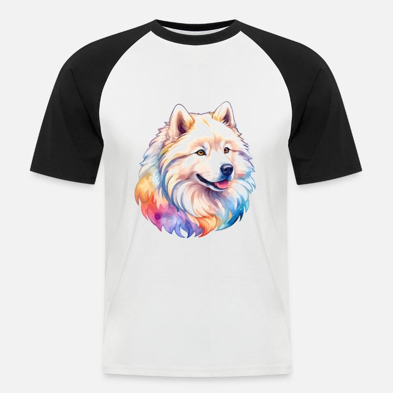 Samojede Wasserfarben - Männer Baseball-T-Shirt - Weiß/Schwarz