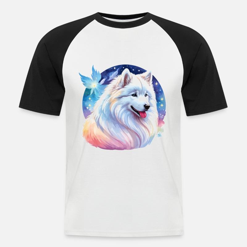 Samojede Wasserfarben - Männer Baseball-T-Shirt - Weiß/Schwarz