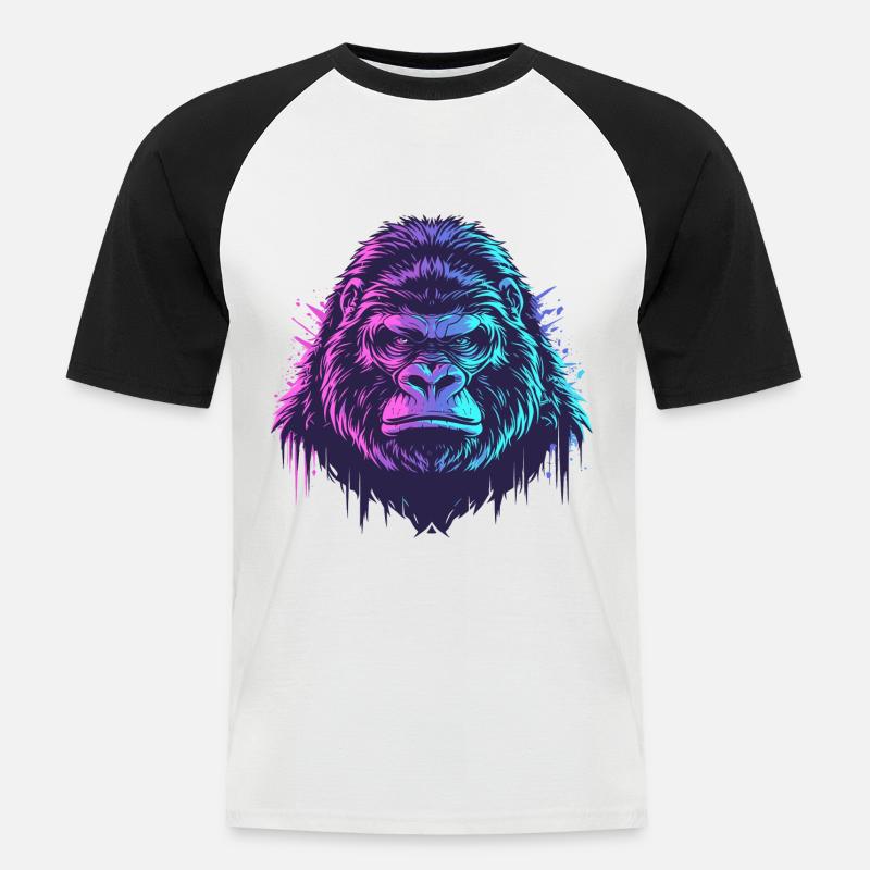 Knallbunter Gorilla - Männer Baseball-T-Shirt - Weiß/Schwarz