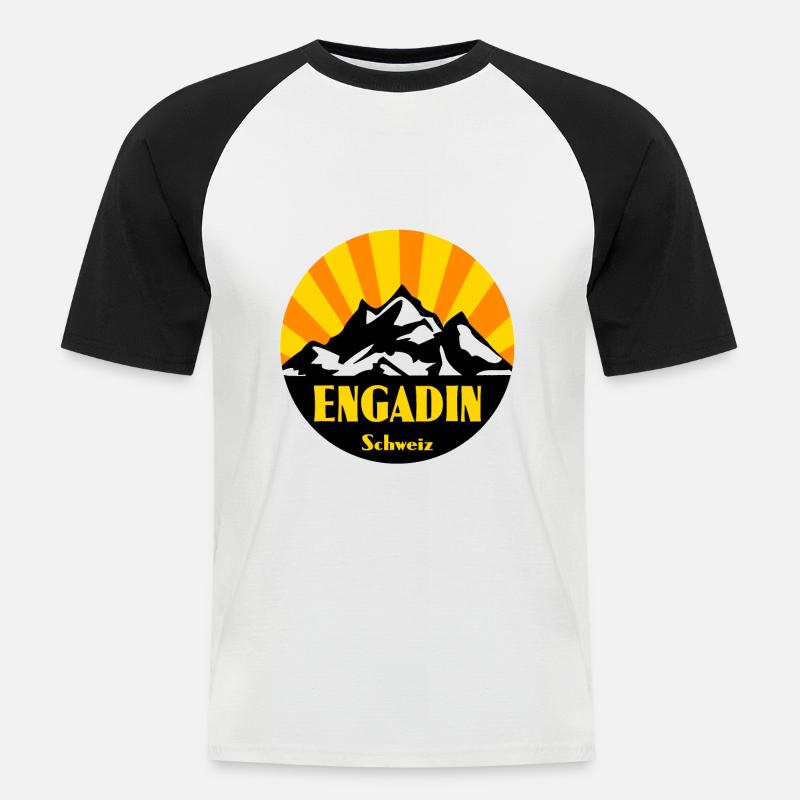 Engadin - Männer Baseball-T-Shirt - Weiß/Schwarz