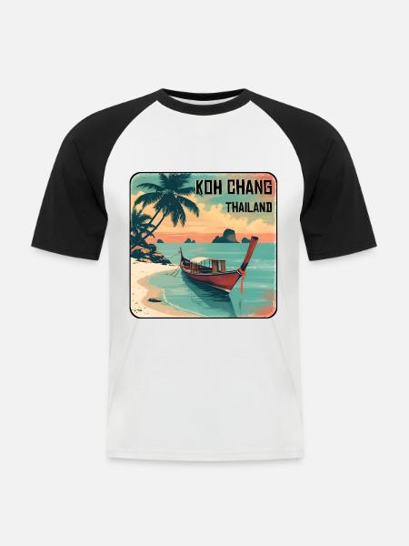 Koh Chang - Männer Baseball-T-Shirt - Weiß/Schwarz