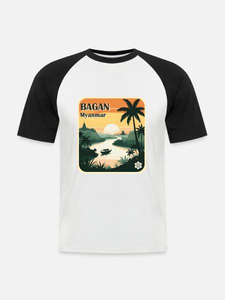 Bagan, Myanmar - Men's Baseball T-Shirt - white/black