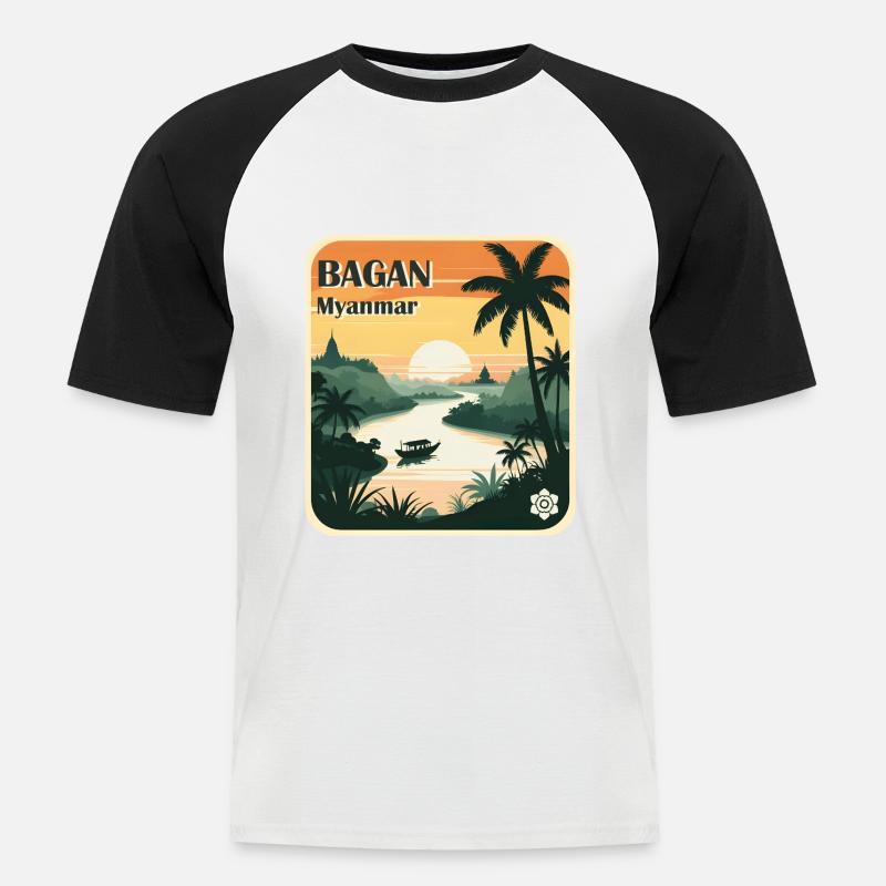 Bagan Myanmar - Männer Baseball-T-Shirt - Weiß/Schwarz