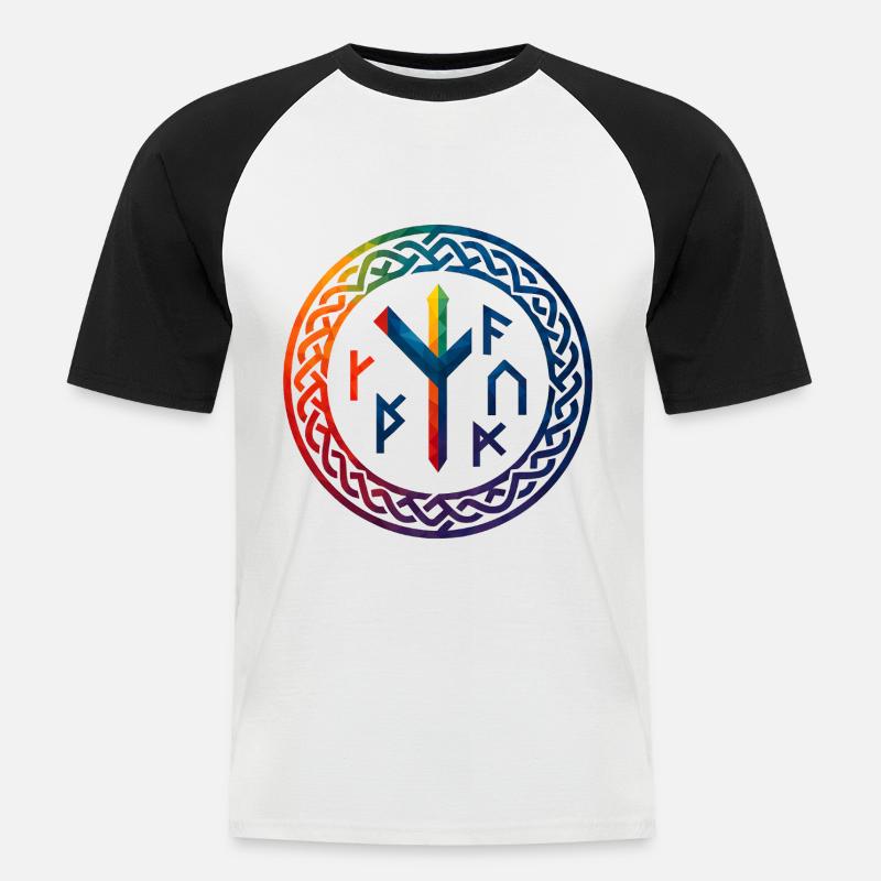 WPAP Polygon Stil - mythischer Runenring - Männer Baseball-T-Shirt - Weiß/Schwarz