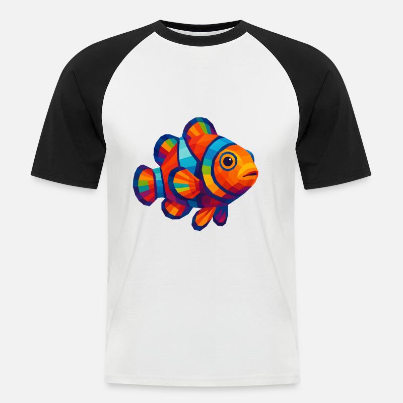 WPAP Polygon Stil Tiere - Clownfisch - Männer Baseball-T-Shirt - Weiß/Schwarz