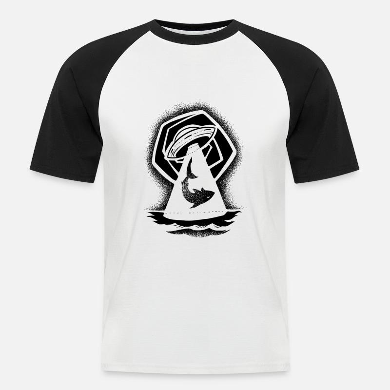 Dotwork UFO-Hai - Männer Baseball-T-Shirt - Weiß/Schwarz