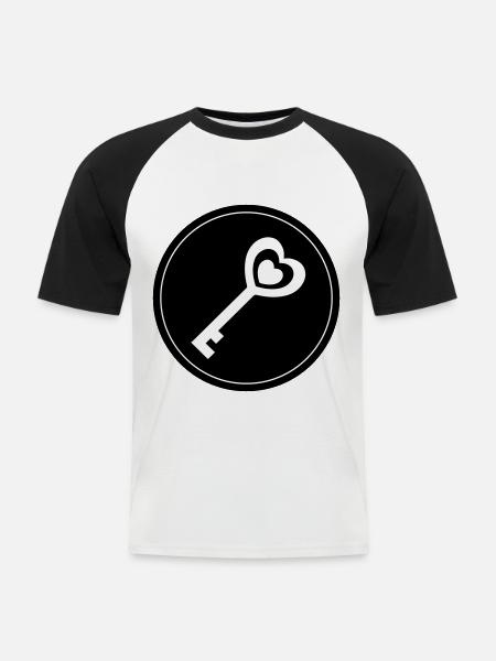 Key heart wedding circle - Men's Baseball T-Shirt - white/black